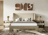 Emilio Modern Beige Fabric + Burlap + Walnut 4-Piece Bedroom Set