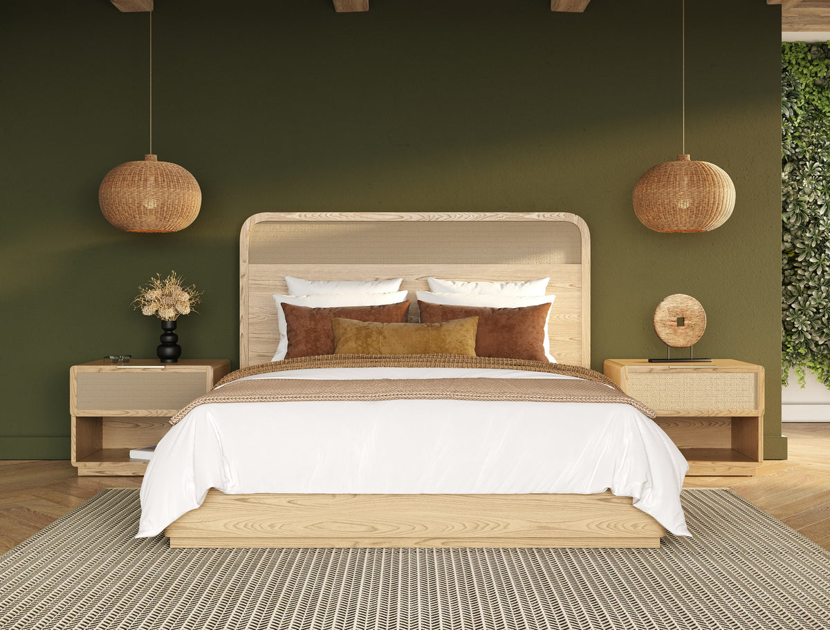 Gavin Modern Natural Ash + Rattan Bed