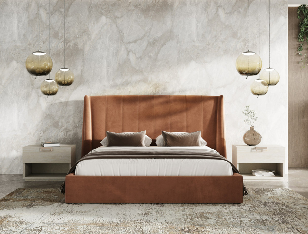 Roma Modern Burnt Orange Microfiber Upholstered Bed