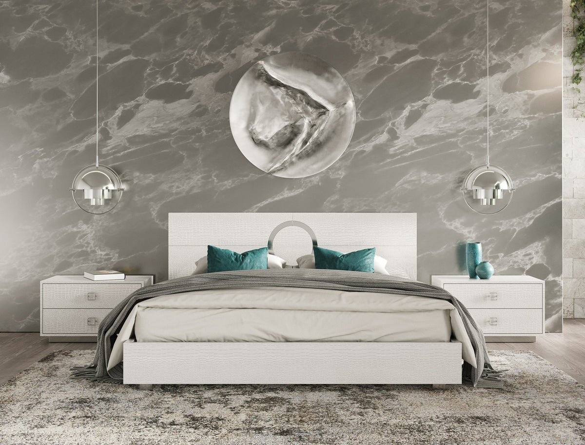Ovidius Modern White Crocodile Lacquer Bed
