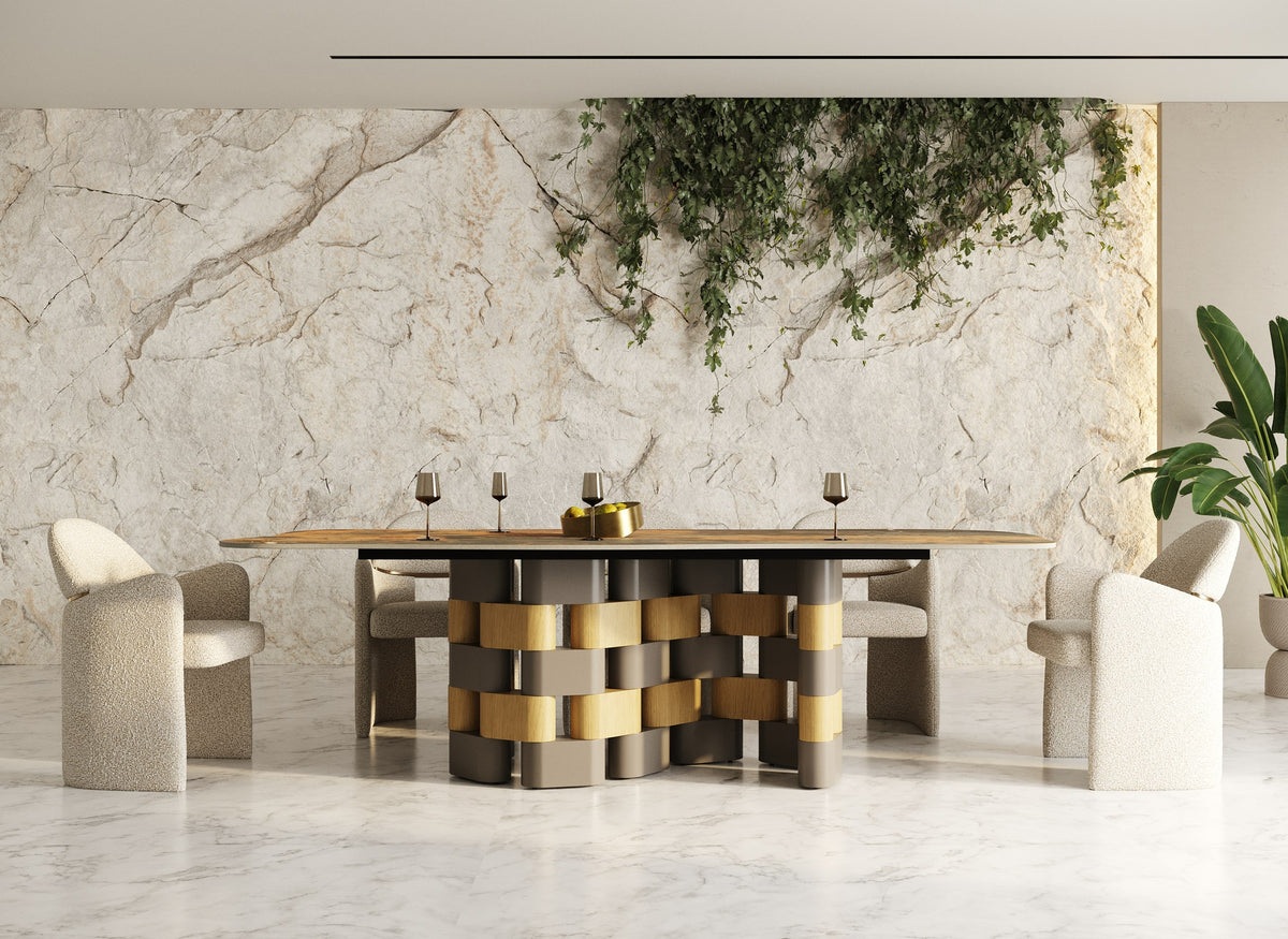 Falzone Modern Ceramic + Wood Dining Table