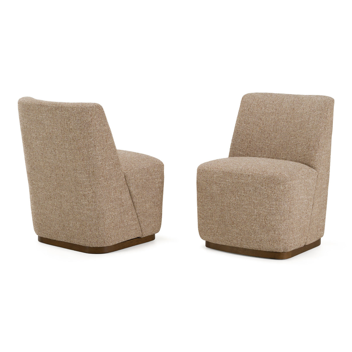 Galloway Modern Beige Fabric + Walnut Dining Chair w/Casters (Set of 2)