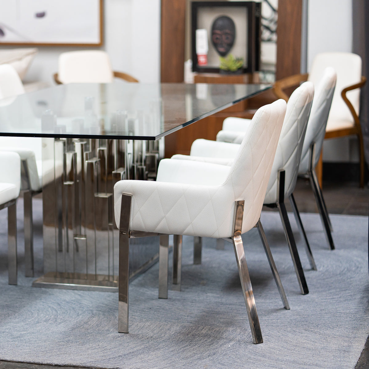 Ganon Modern White & Brushed Stainless Steel Dining Chair