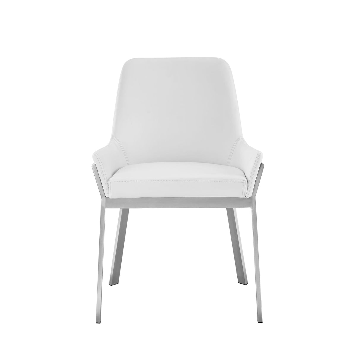 Ganon Modern White & Brushed Stainless Steel Dining Chair