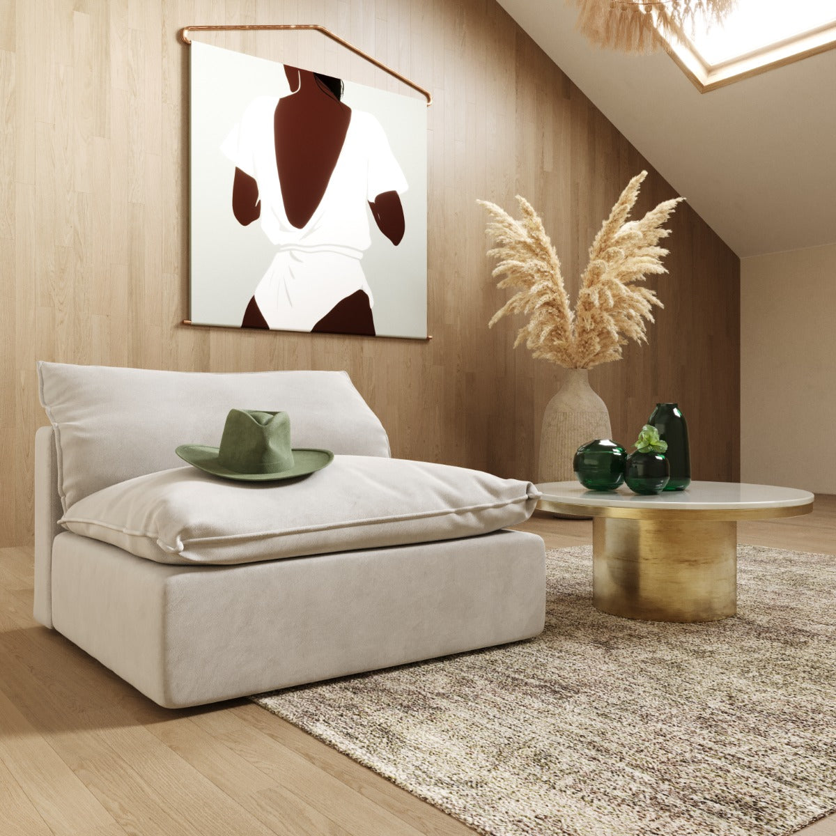 Garman Modern Light Grey Armless Seater