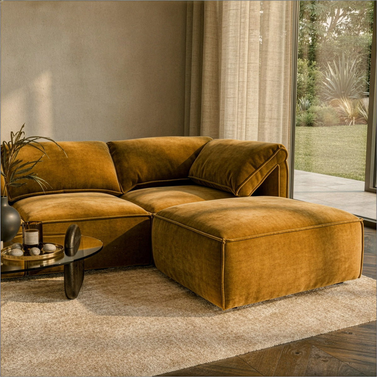 Gene Modern Ochre Fabric Modular Ottoman