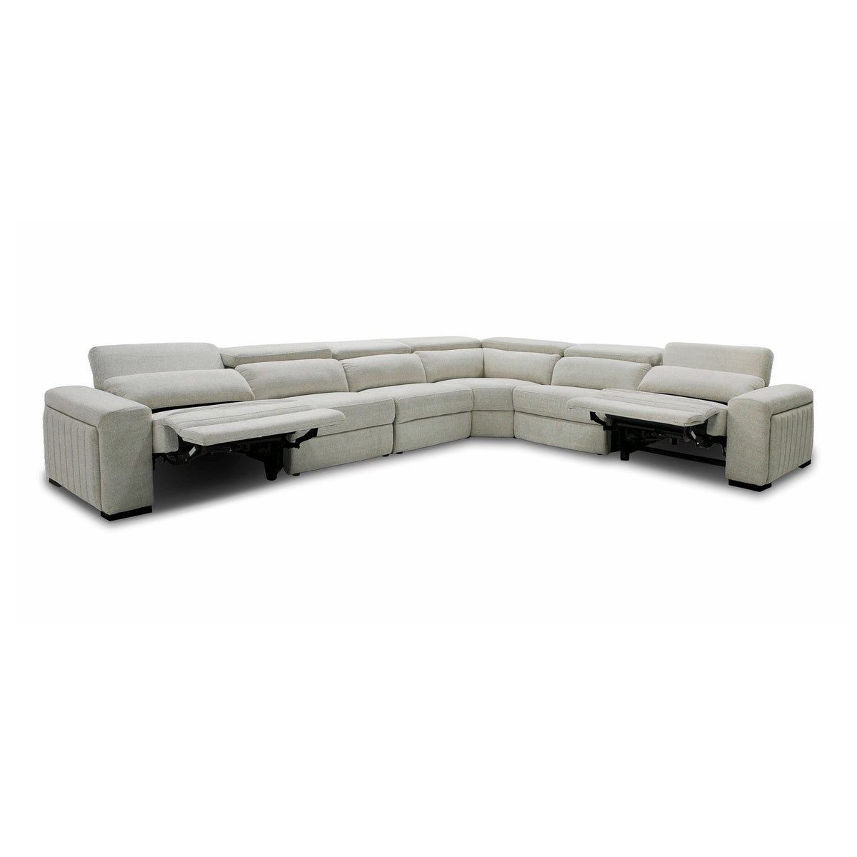 Gering Modern Beige Fabric Sectional Sofa With 2 Power Recliners
