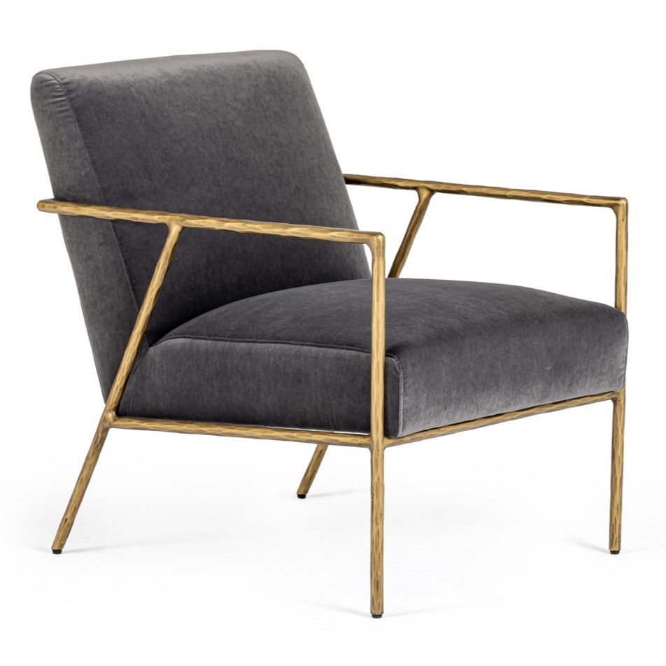 Gibbons Modern Grey Velvet + Forged Gold Accent Chair
