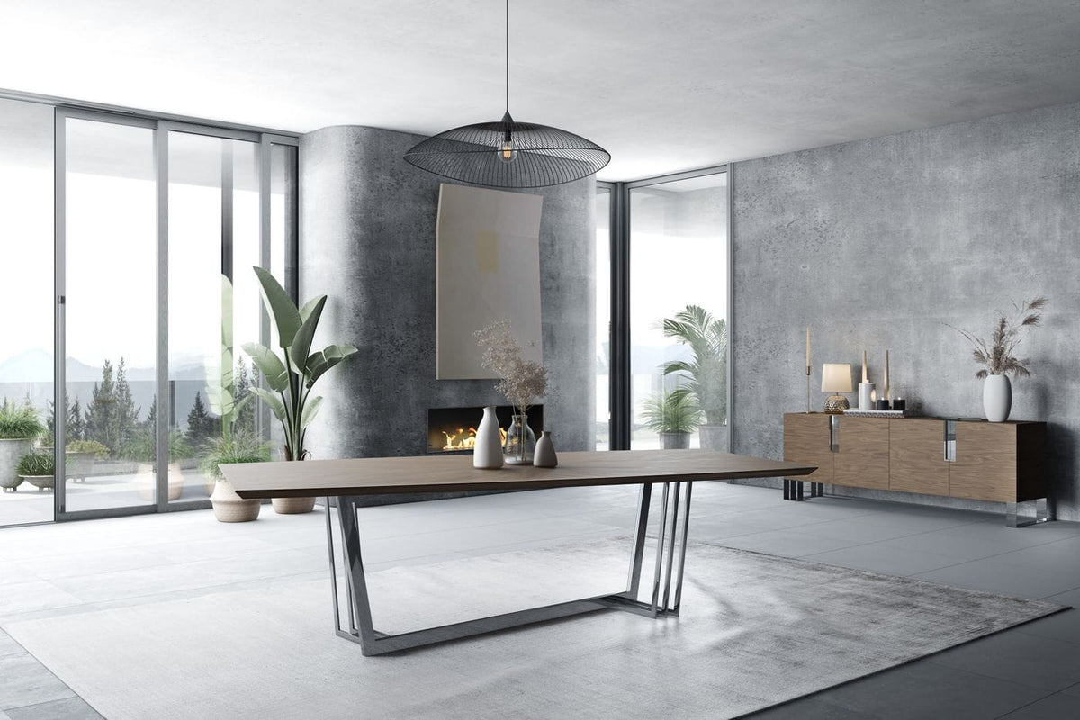 Gilroy Modern Walnut & Stainless Steel Dining Table