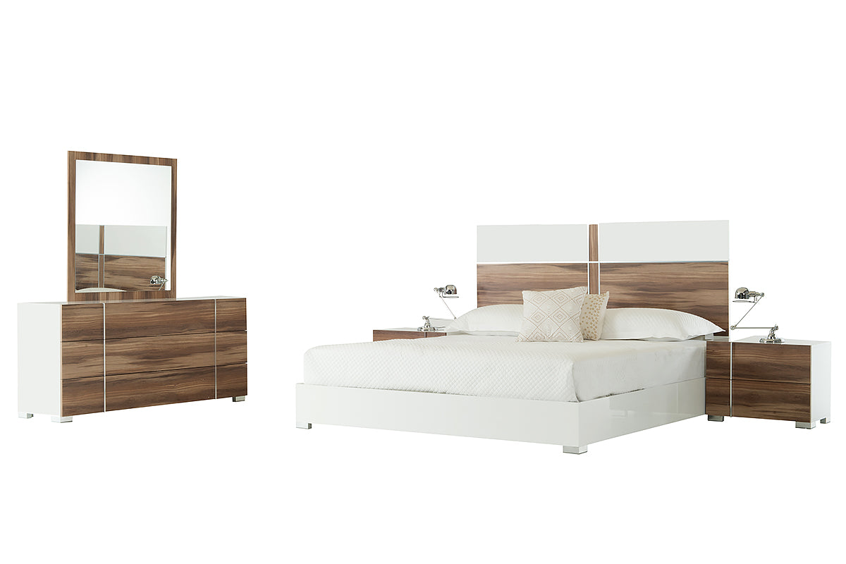 Giovanna Italian Mid-Century White & Cherry Bed