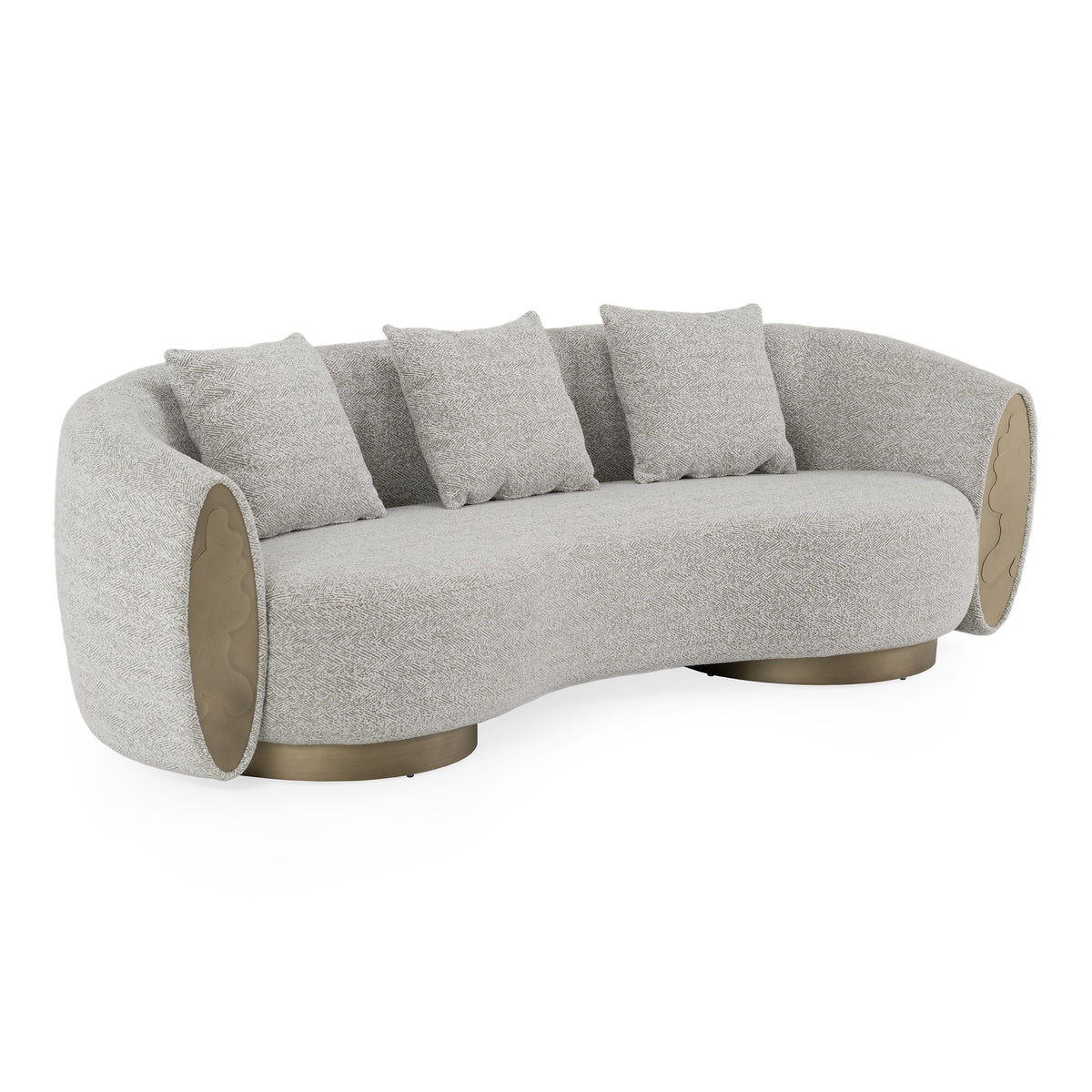 Glimpse Modern White & Brown Fabric + Antique Brass Sofa