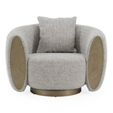 Glimpse Modern White & Brown Fabric + Antique Brass Swivel Accent Chair