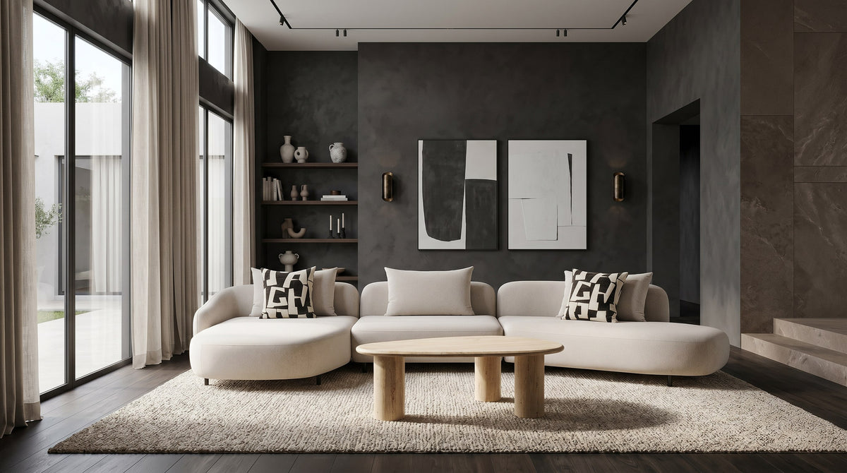 Gracemont Modern Travertine Marble Freeform Coffee Table