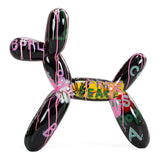 Graffiti Balloon Dog Black + Multi-Color Sculpture