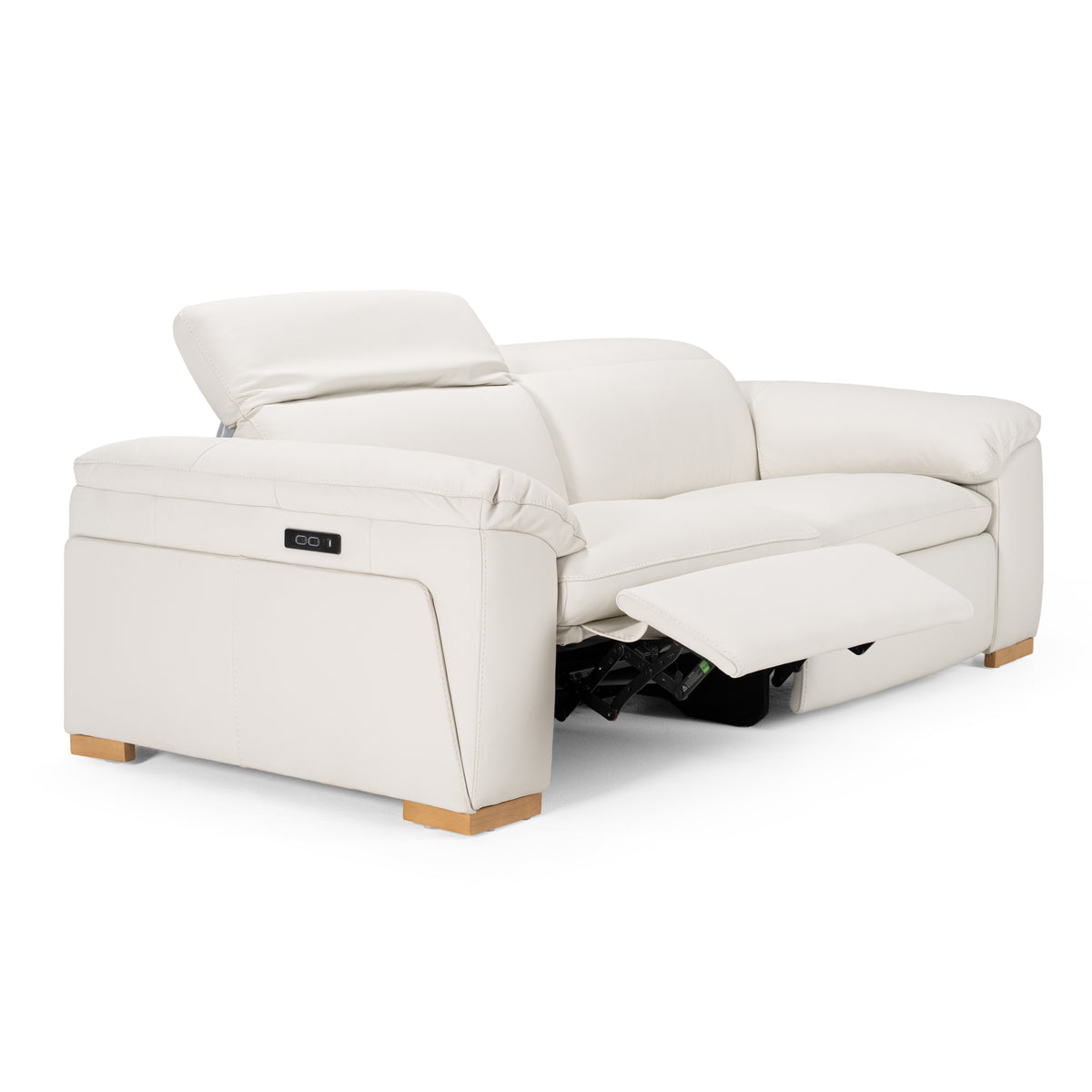 Gregory Modern Off-White Leather Sofa with 2 Recliners