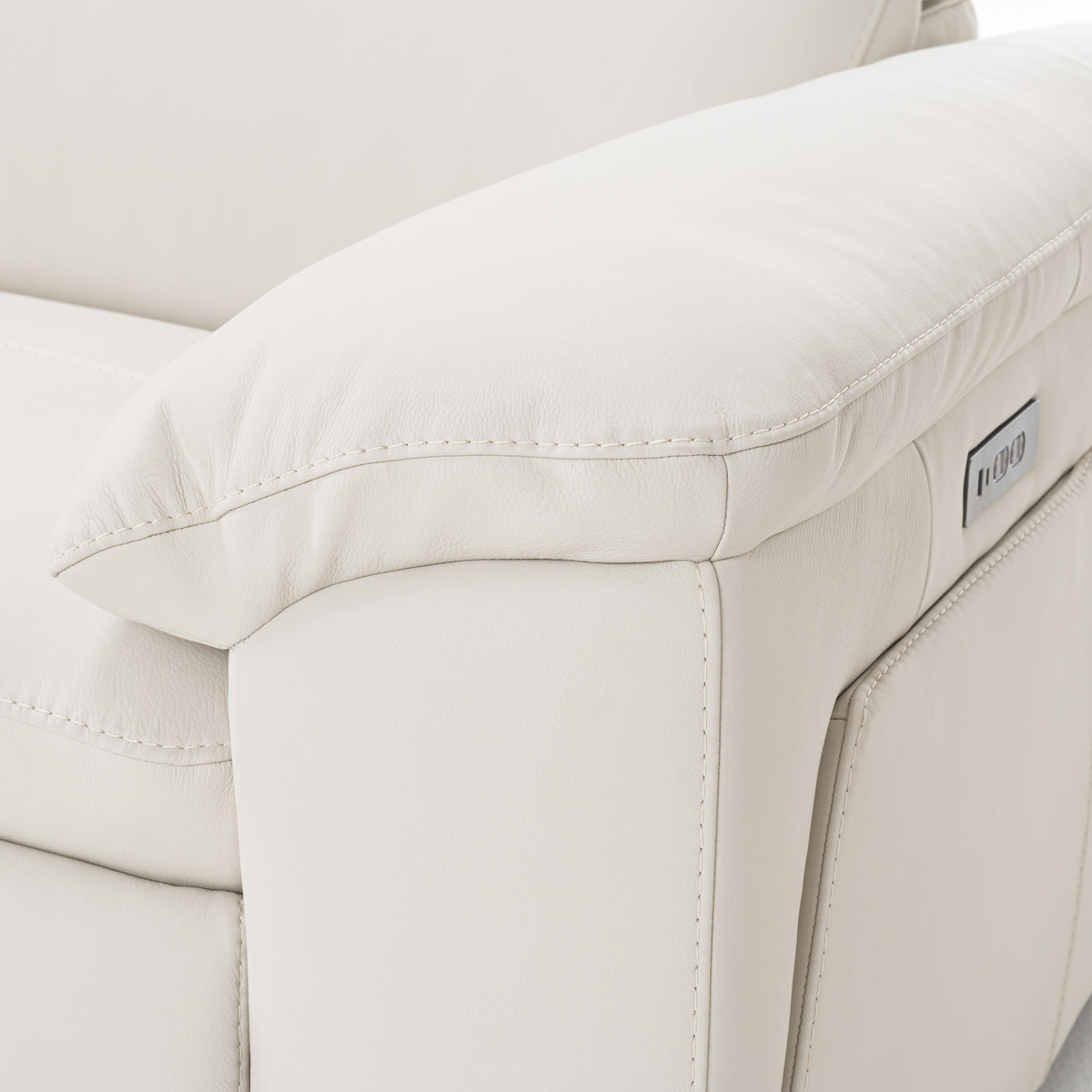 Gregory Modern Off-White Leather Sofa with 2 Recliners