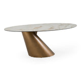 Gresham Contemporary White Ceramic + Brushed Brass Dining Table