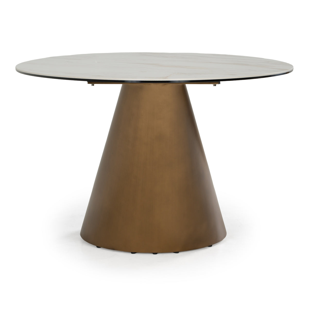 Gresham Contemporary White Ceramic + Brushed Brass Dining Table