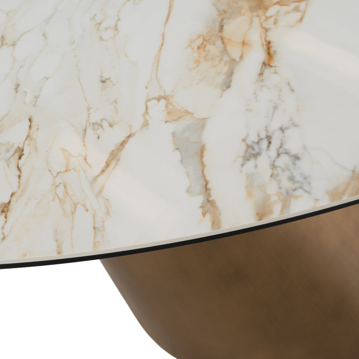 Gresham Contemporary White Ceramic + Brushed Brass Dining Table