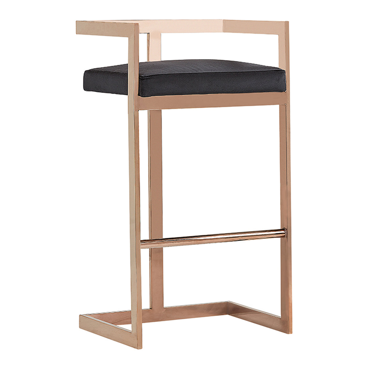 Halifax Modern Black Velvet & Rosegold Bar Stool