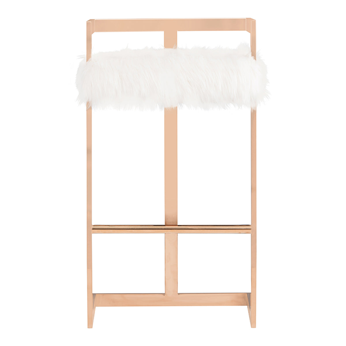 Halifax Modern White Faux Fur & Rosegold Bar Stool