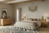 Eastern King Harris + Winters Modern Off-White Fabric + Natural Oak 4-Piece Bedroom Set