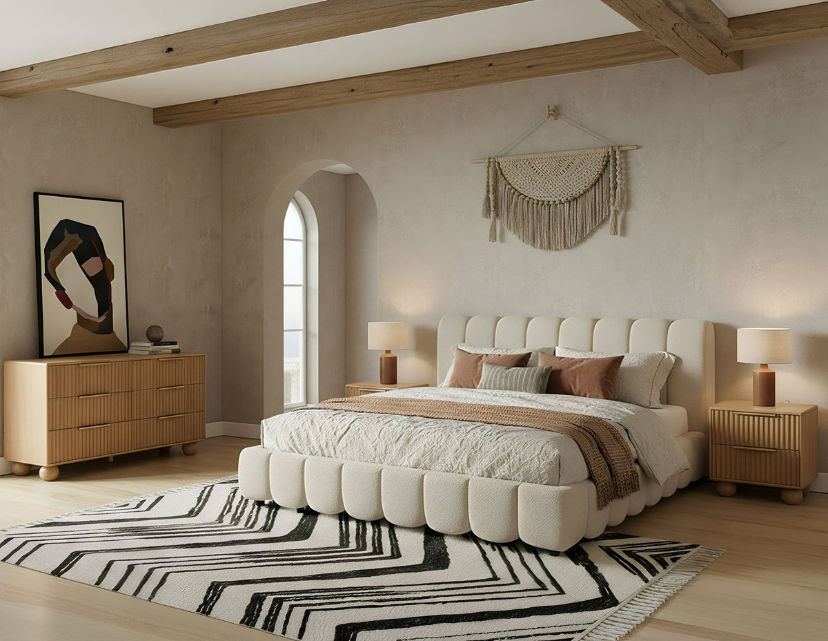 Harris Modern Off-White Fabric Bed