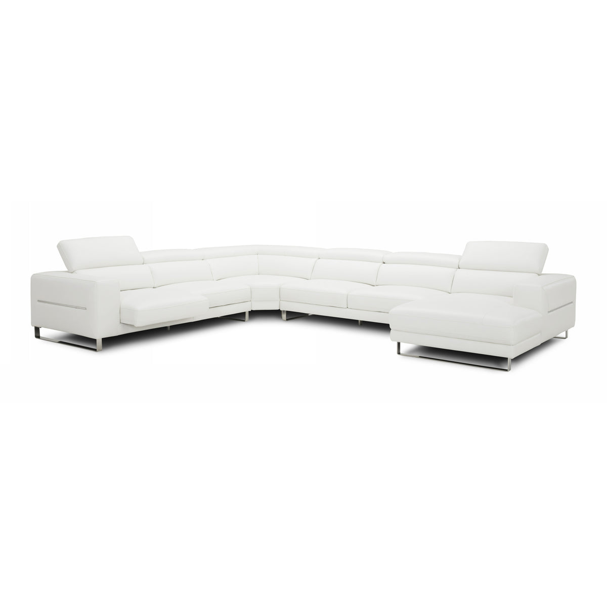 Hawkey Contemporary White Full Leather U Shaped Sectional Sofa
