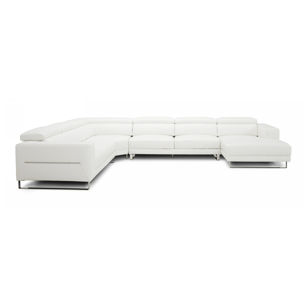 Hawkey Contemporary White Full Leather U Shaped Sectional Sofa
