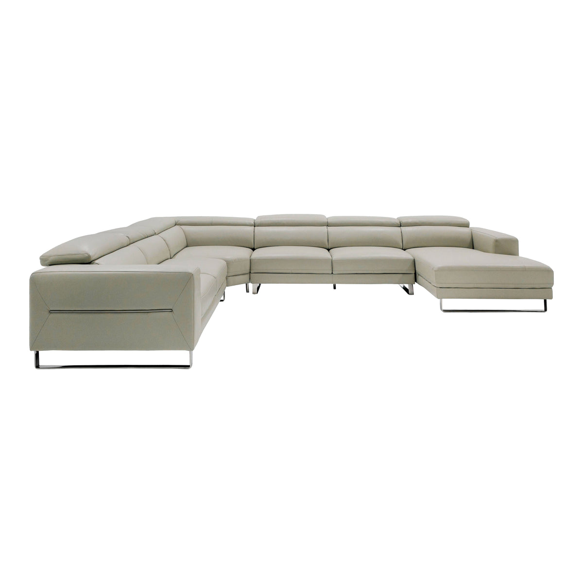 Hawkey Contemporary Light Grey Leather RAF Chaise Sectional Sofa
