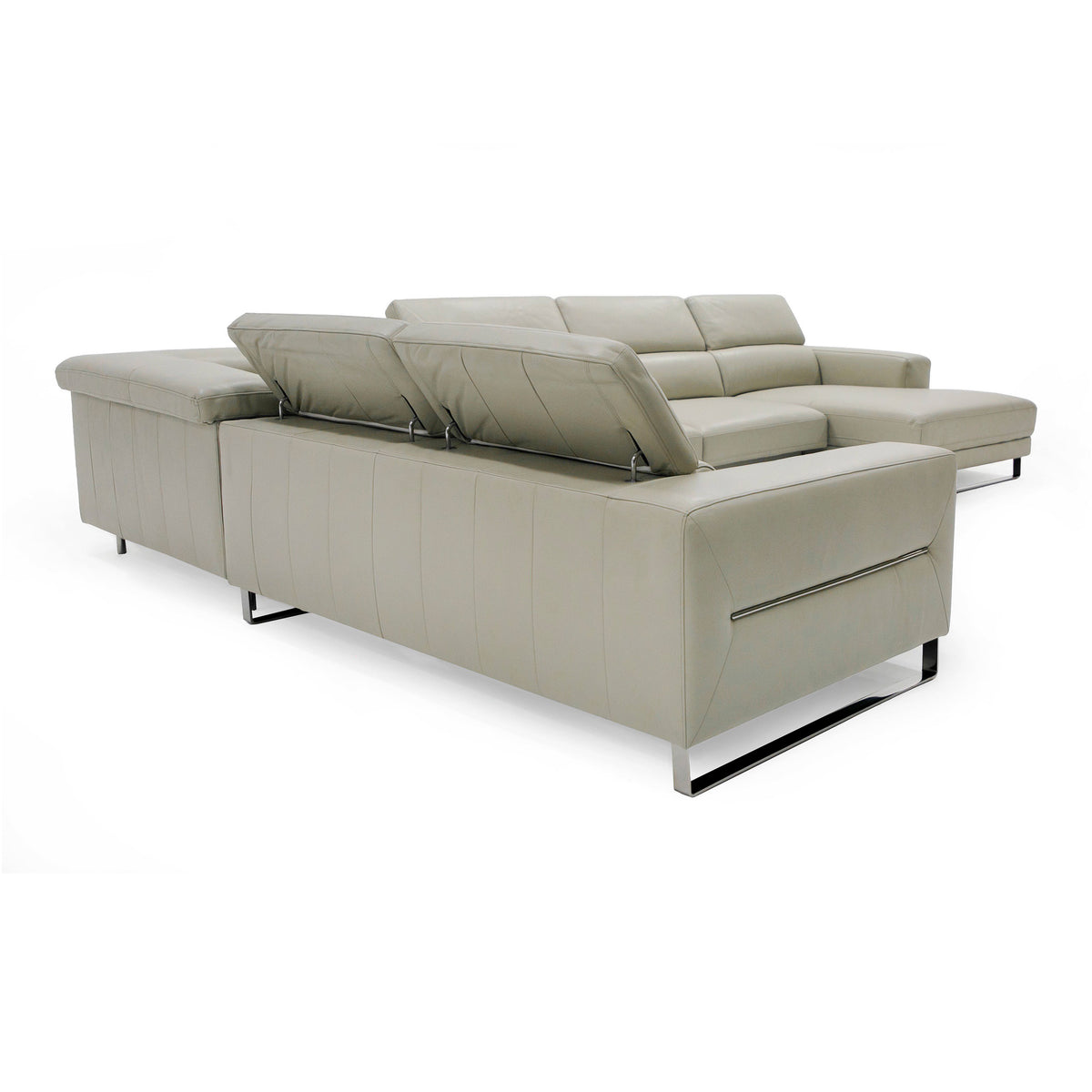 Hawkey Contemporary Light Grey Leather RAF Chaise Sectional Sofa