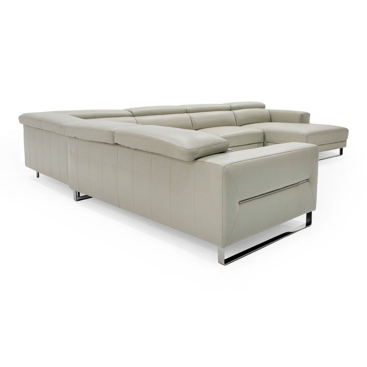 Hawkey Contemporary Light Grey Leather RAF Chaise Sectional Sofa