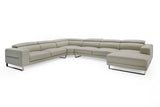 Hawkey Contemporary Light Grey Leather RAF Chaise Sectional Sofa