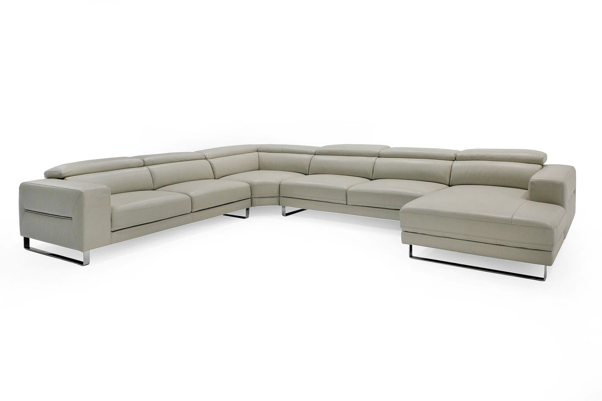 Hawkey Contemporary Light Grey Leather RAF Chaise Sectional Sofa