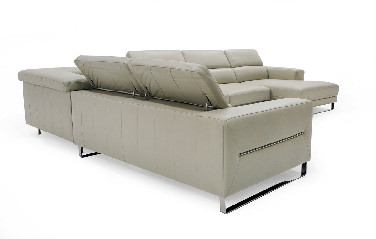 Hawkey Contemporary Light Grey Leather RAF Chaise Sectional Sofa