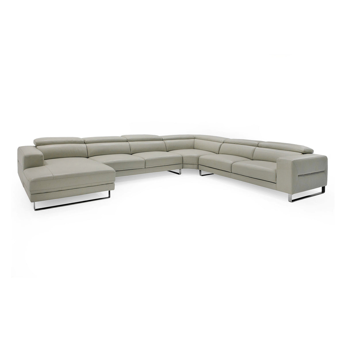 Hawkey Contemporary Light Grey Leather LAF Chaise Sectional Sofa