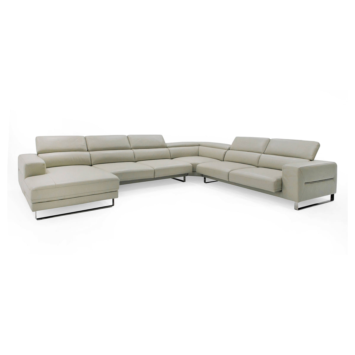 Hawkey Contemporary Light Grey Leather LAF Chaise Sectional Sofa