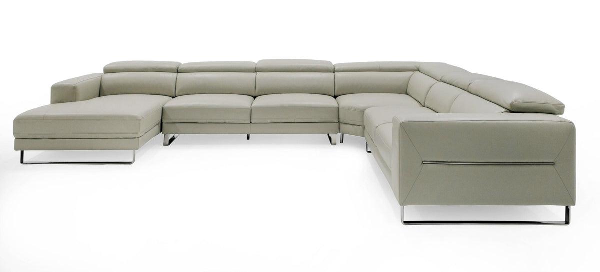 Hawkey Contemporary Light Grey Leather LAF Chaise Sectional Sofa