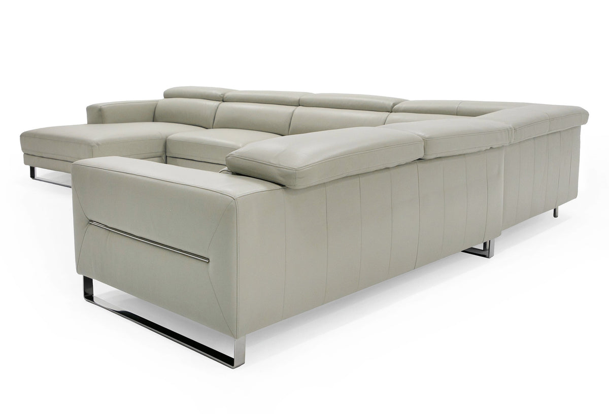 Hawkey Contemporary Light Grey Leather LAF Chaise Sectional Sofa