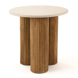 Hayden Modern Marble + Wood Round End Table