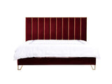 Reyes Modern Red Velvet & Gold Bed