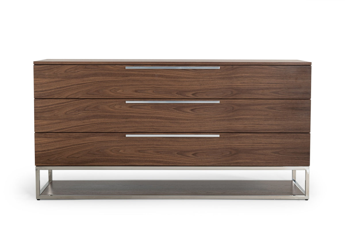 Heloise Contemporary Walnut & Stainless Steel Dresser