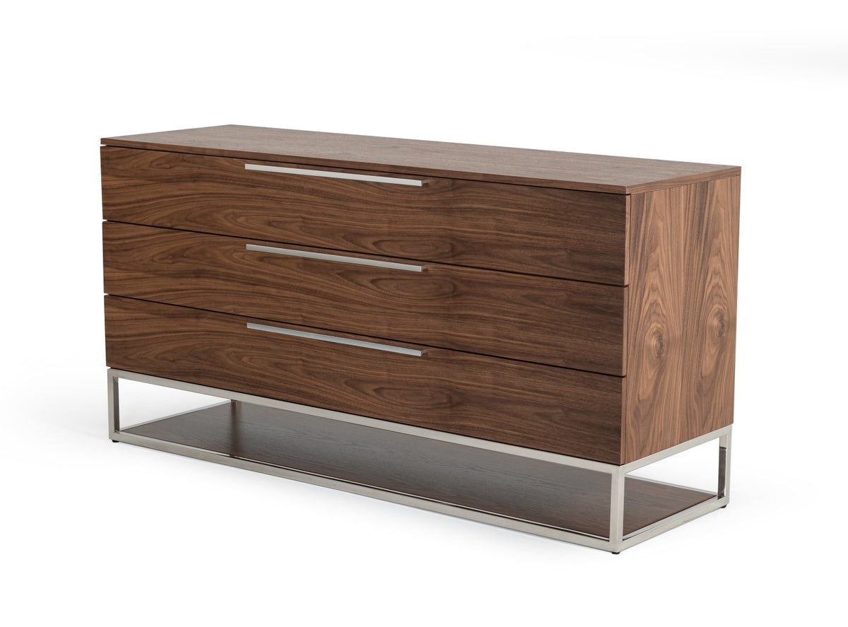 Heloise Contemporary Walnut & Stainless Steel Dresser