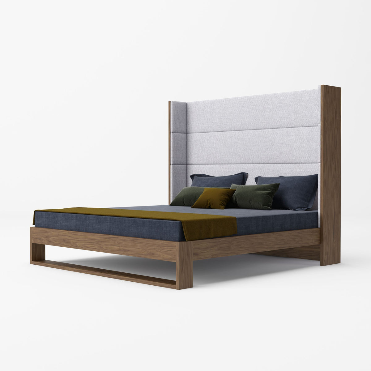 Heloise Contemporary Grey Fabric & Walnut Trim Bed