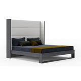 Heloise Contemporary White Leather & Grey Elm Trim Bed
