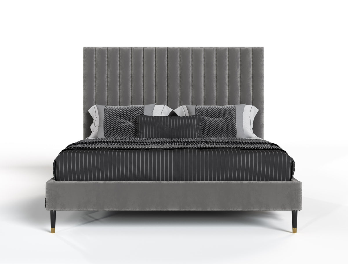 Hemlock Modern Grey Velvet Bed