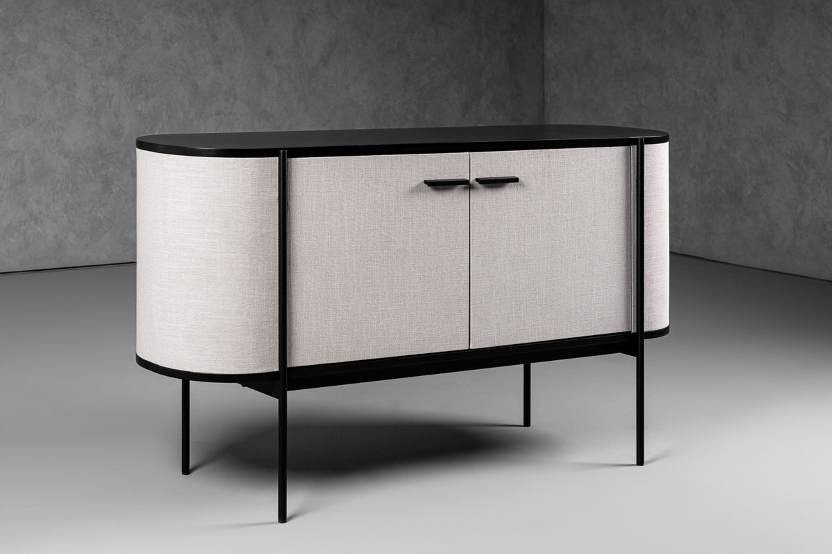 Hobart Modern Beige Fabric & Black Metal Buffet