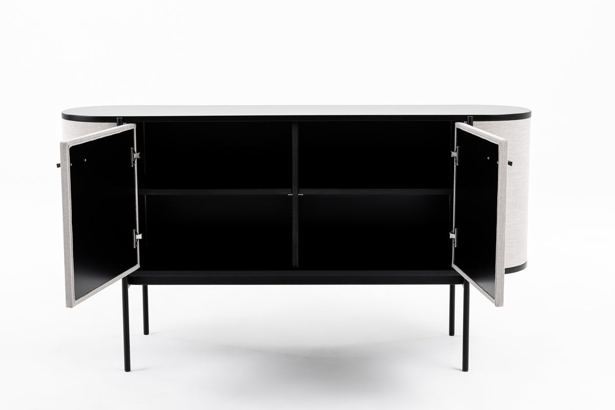 Hobart Modern Beige Fabric & Black Metal Buffet