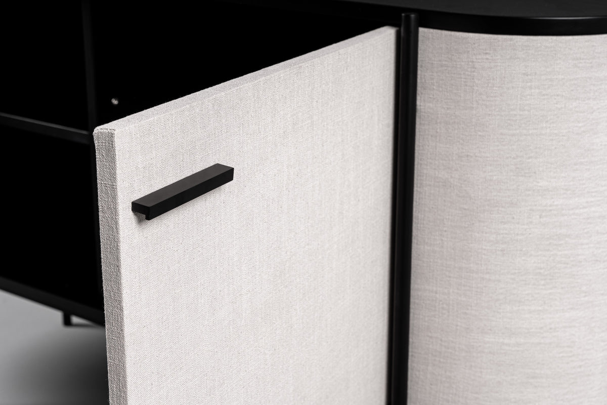 Hobart Modern Beige Fabric & Black Metal Buffet