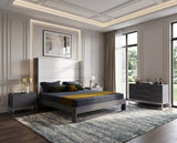 Heloise Contemporary White Leather & Grey Elm 4-Piece Bedroom Set